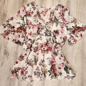 Urban Rose Floral Peplum Blouse Medium